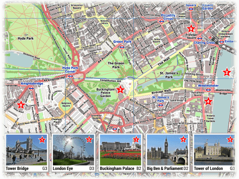 London PDF Maps with Attractions & Tube Stations
