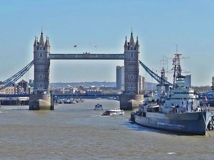 Sight from London Bridge at Tower Bridge